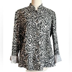Chico’s Double Sided Jacket Women’s Sz L/XL (3) Black & Cream Quilted Print